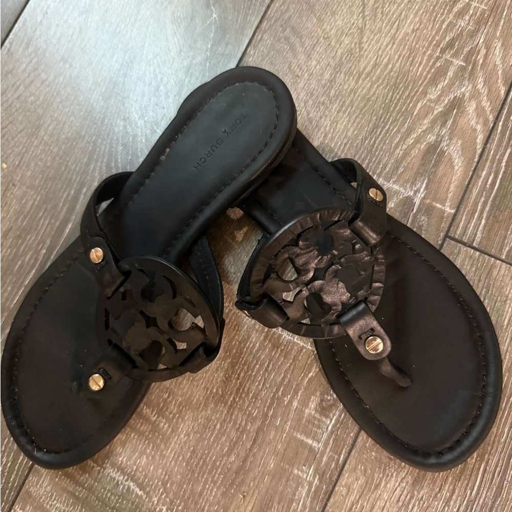 Black Leather Tory Burch Sandals